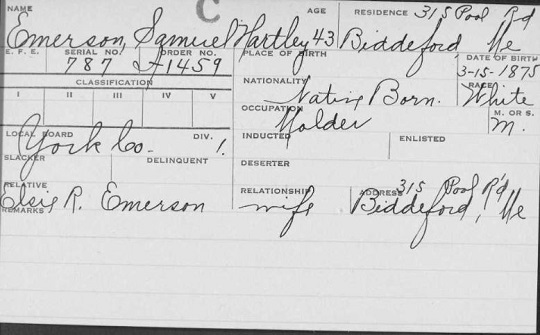 Maine WWI draft card